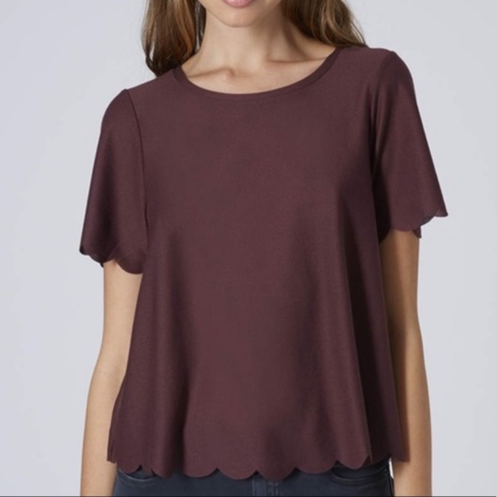 Top Shop scalloped burgundy shirt